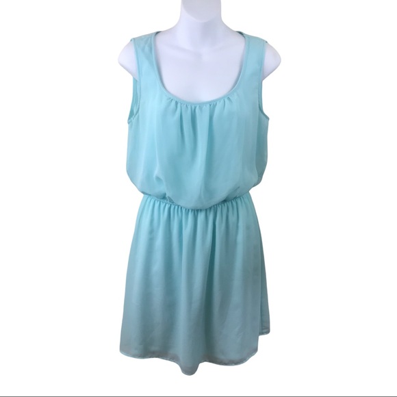 Chiffon Dress Mini Medium Sleeveless Mint Gathered - Picture 1 of 7